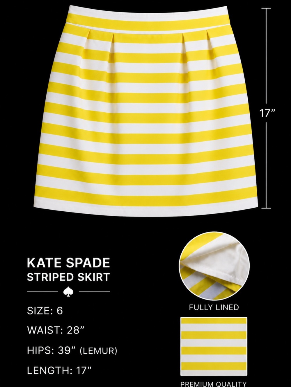 KATE SPADE sz 6 NWOT Lined White and Yellow Striped Skirt